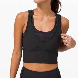 lululemon athletica power pivot ribbed tank top tight fit cropped black size 2